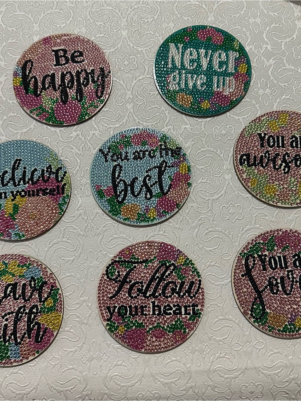Round Motivational Coasters - Pink & Green